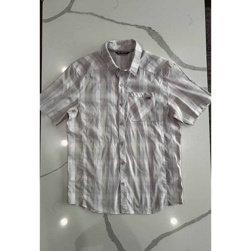 Arc'teryx Arcteryx Button Down Performance Hiking Shirt White Grey Plaid Medium